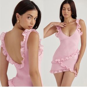 House Of CB Tania Ruffle Mini Dress In Pink Quartz XS NWOT